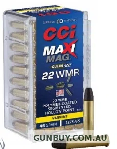 Claremont Firearms CCI 22wmr Maxi Mag 46gn Segmented HP