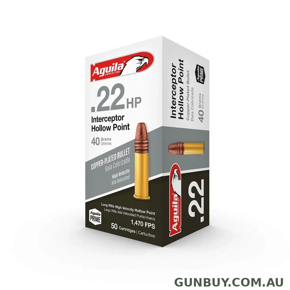 Claremont Firearms AGUILA .22LR INTERCEPTOR 40GR HV CP HP 1470FPS 50PK