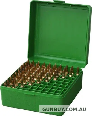 MTM RM-100-10 100 RND HINGED TOP AMMO BOX GREEN .243