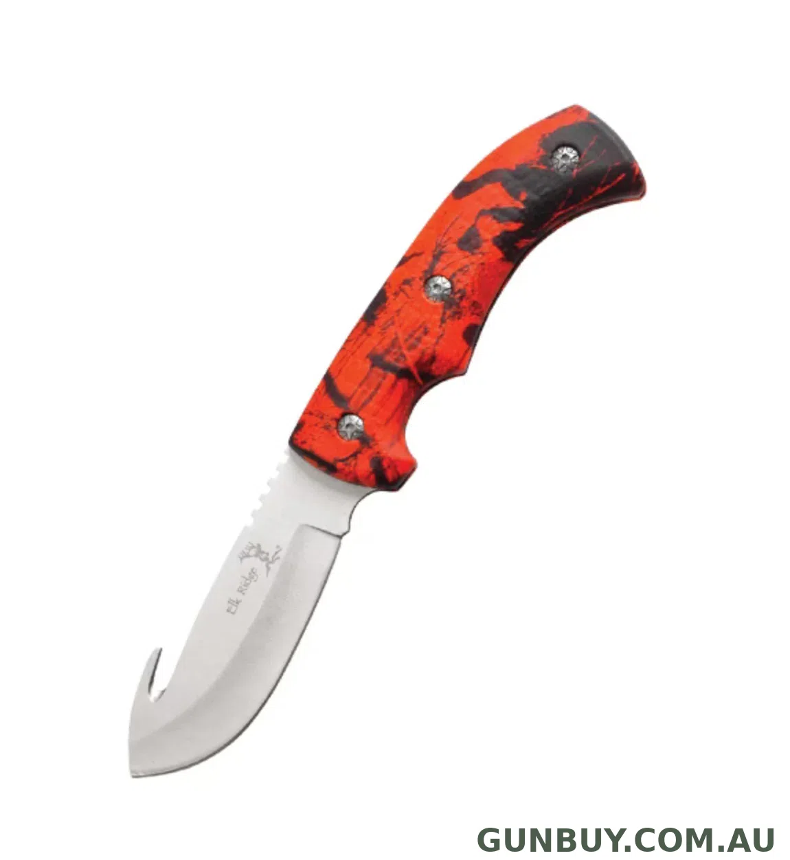 Elk Ridge Drop Point, Gut Hook Orange Handle Knife & Sheath