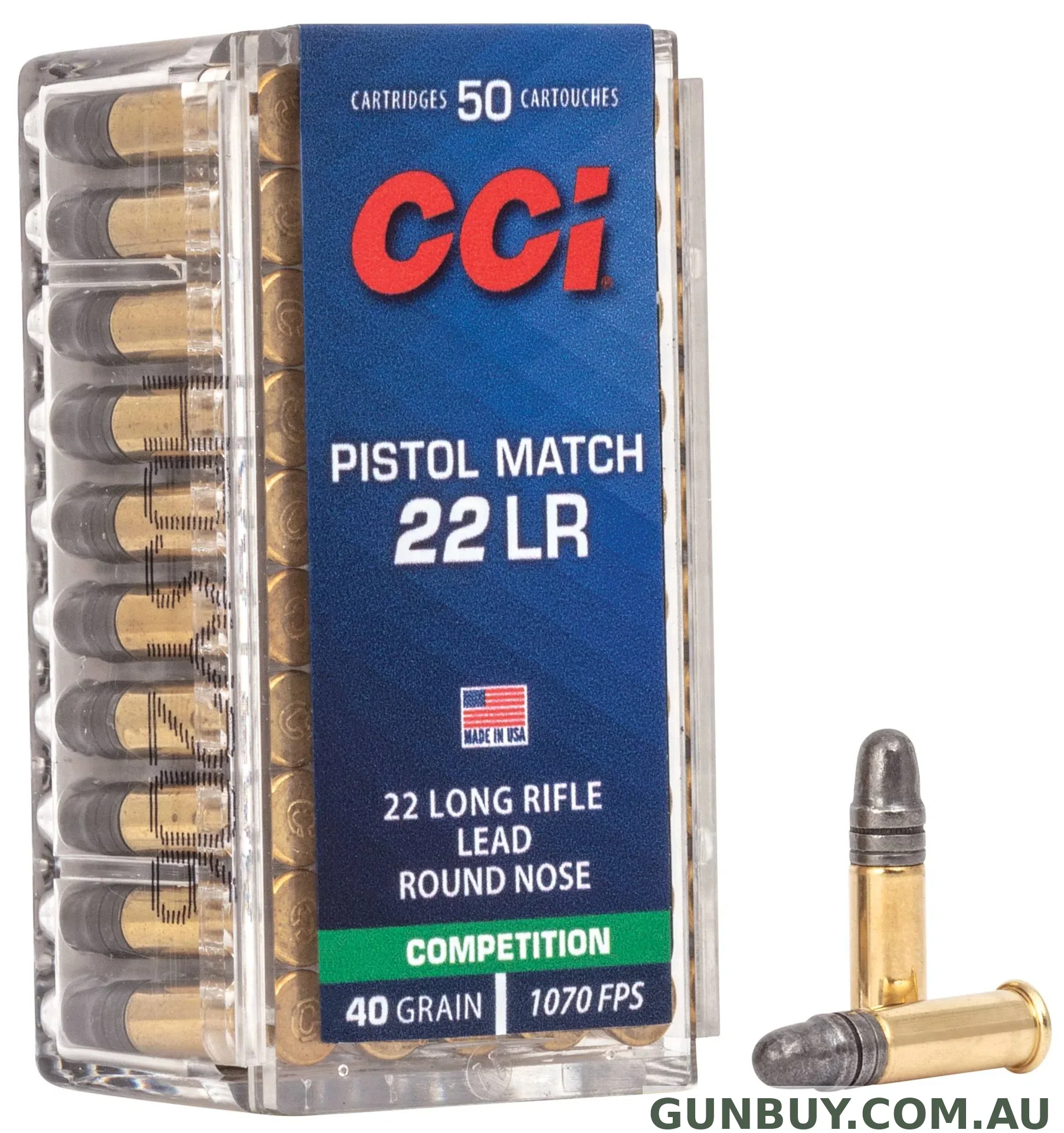 CCI PISTOL MATCH 40GR LRN 1070FPS 50PK