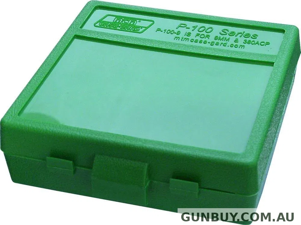 MTM P-100-45-10 100 RND HINGED TOP AMMO BOX GREEN