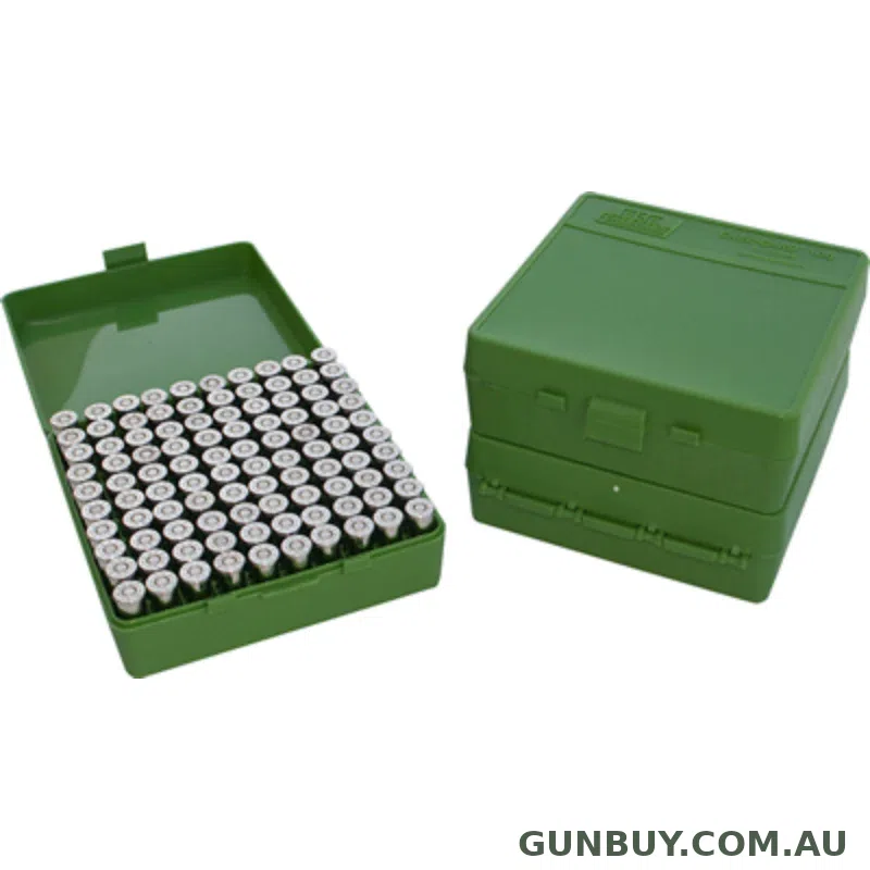 MTM 100 Round Hinged Top Ammo Box 9mm - Green