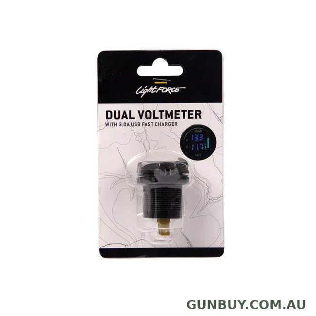 Lightforce Dual Voltmeter with 3A USB Fast Charger