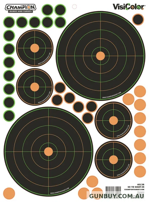 Champion Target Visicolor Adhesive Bullseye Sight in 50yd + Patches