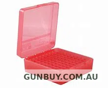 MTM 100 Round Hinged Top Ammo Box 38-357 - Clear Red