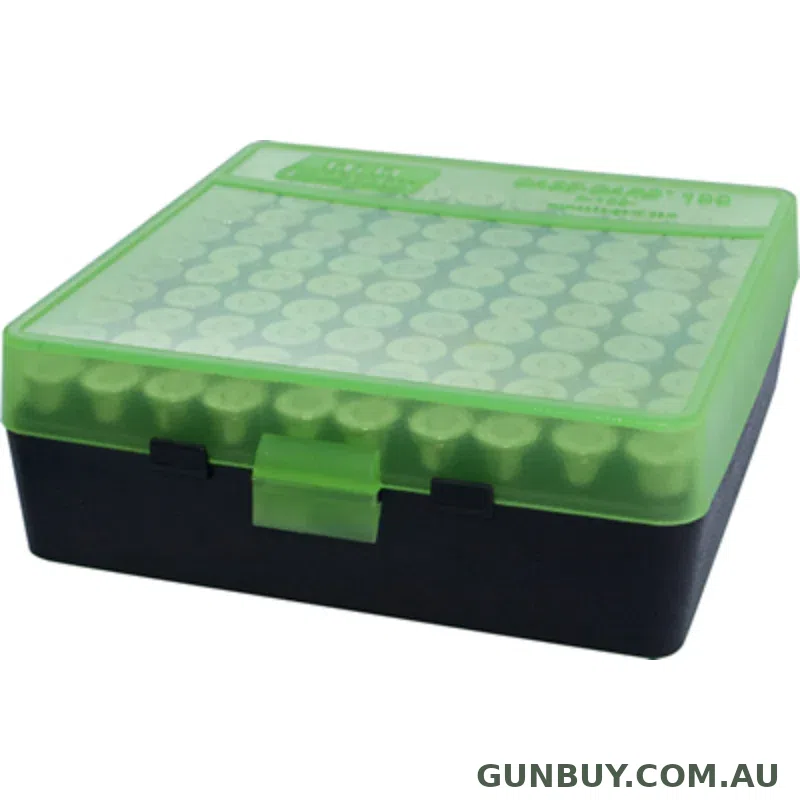 MTM 100 Round Hinged Top Ammo Box 9MM CL Blue