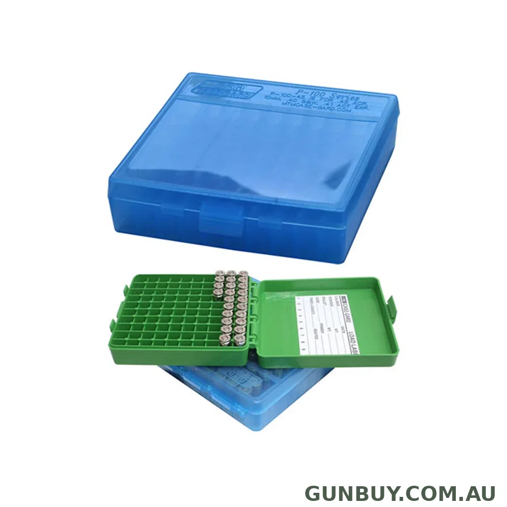 MTM 100 Round Hinged Top Ammo Box 38-357 - Clear Blue