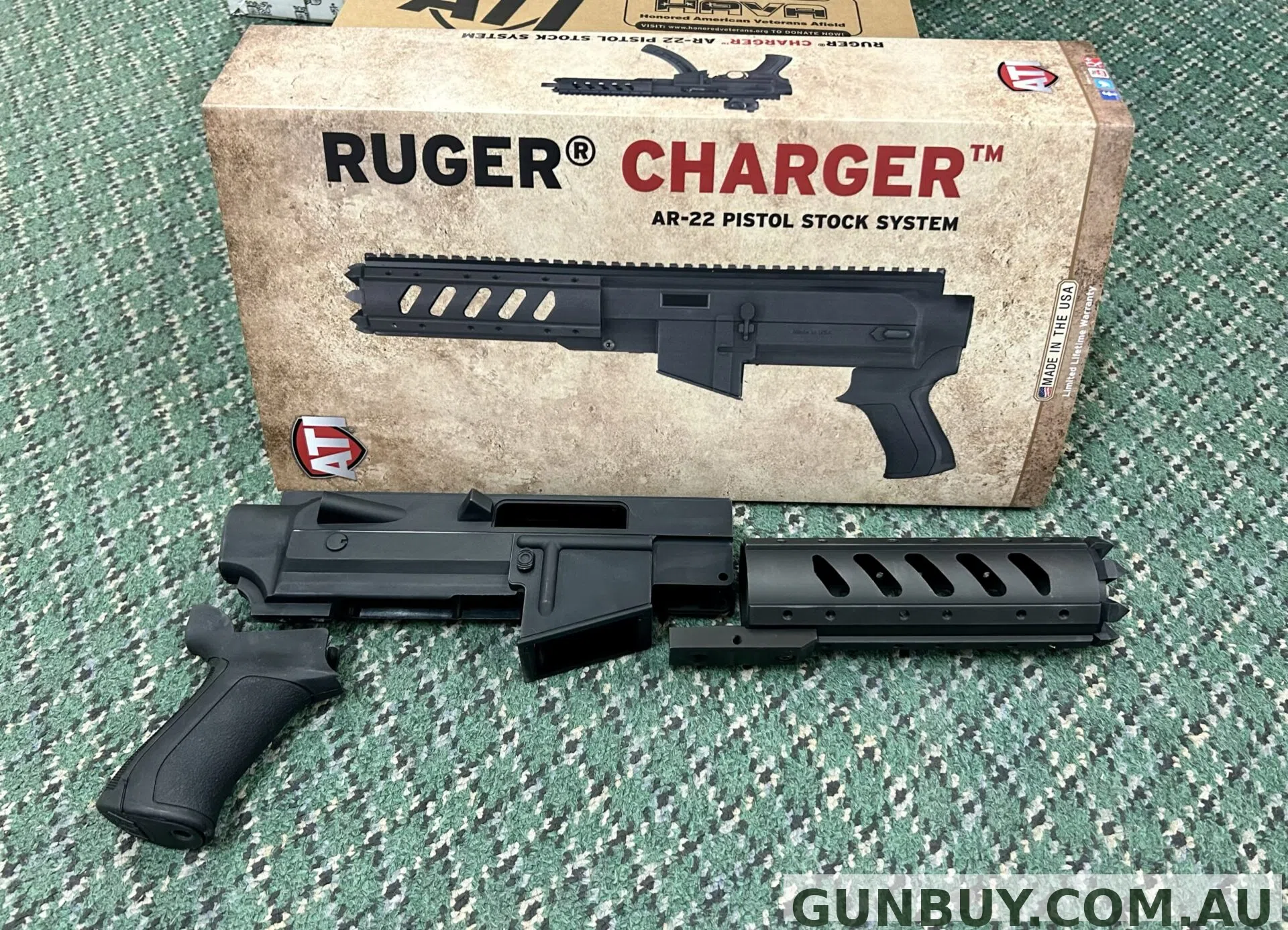ATI AR22 10/22 Chassis Kit with Pistol No-Buffer Tube for Ruger Charger