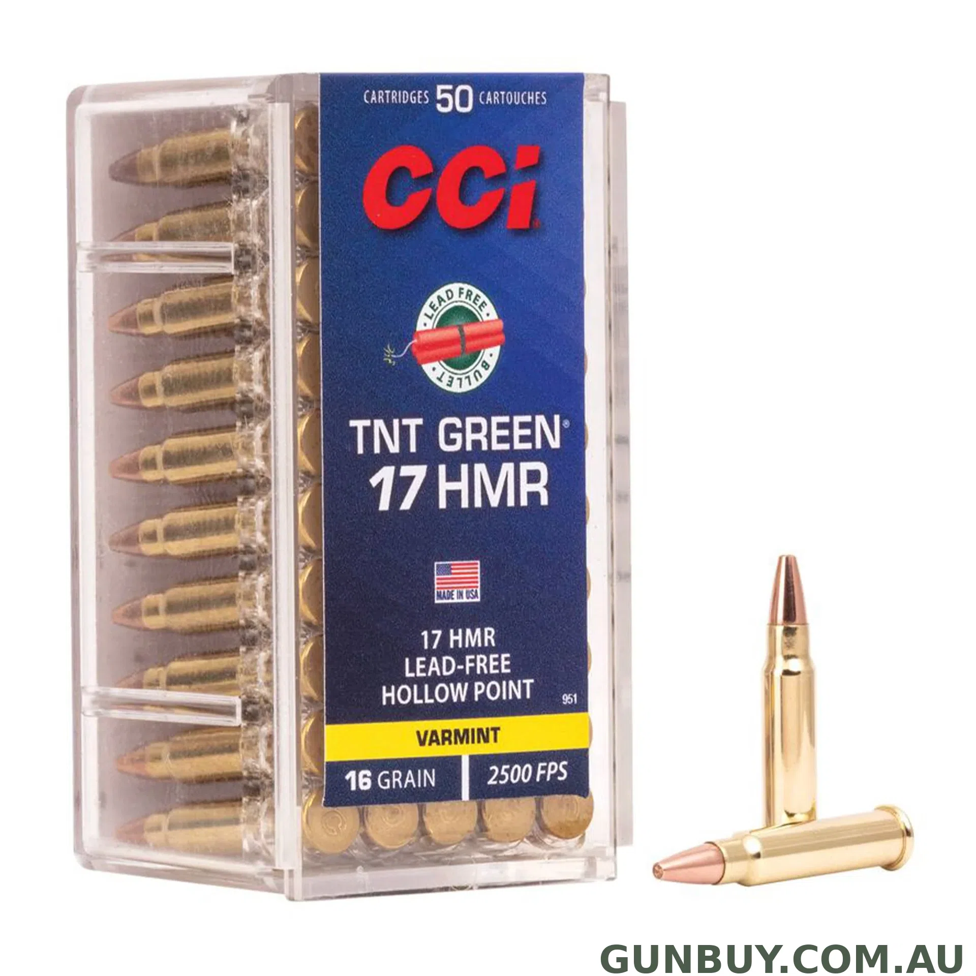 CCI 17 HMR TNT Green 16gr HP 2500fps - 50