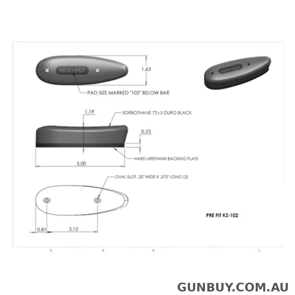 Kick-Eez Pre-Fit Recoil Pad - 5"x1.625"