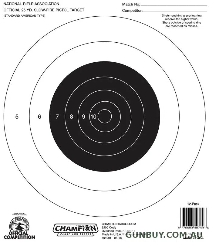 CHAMPION NRA 25Yd Pistol Slow Fire Target - 100 Pack