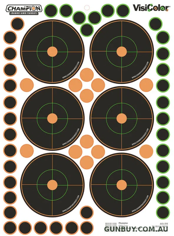 Champion Visicolor Adhesive Bullseye Target - 2" / 5 Pack + Patches