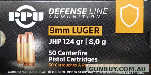 PPU Defence Line Ammunition 9mm Luger 115 Grain Jacketed Hollow Point (50pk)