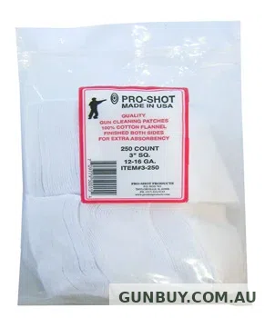 Pro-Shot Cleaning Patches 3"x3" 12-16 Ga (250pk)