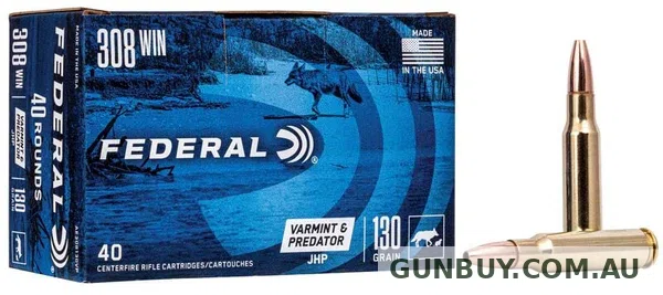 Federal Varmint Ammunition 308 Winchester 130 Grain Jacketed Hollow Point (40pk)