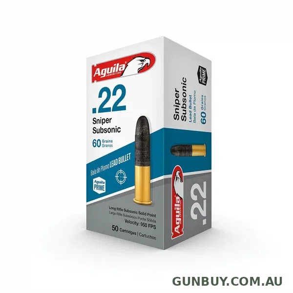 Aguila Sniper Subsonic Ammunition 22 Long Rifle (22LR) 60 Grain Lead Solid Point (50pk)
