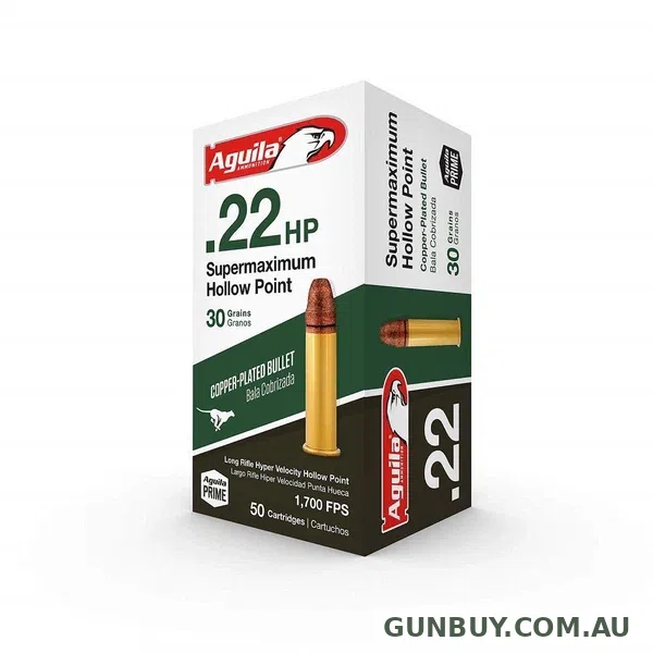Aguila Supermaximum Ammunition 22 Long Rifle (22LR) 30 Grain Hollow Point (50pk)