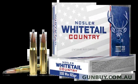Nosler Whitetail Country Ammunition 308 Winchester 165 Grain Solid Base Soft Point (20pk)