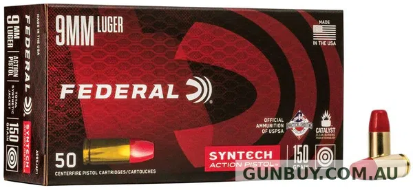 Federal Syntech Ammunition 9mm Luger 150 Grain Synthetic Flat Nose (50pk)