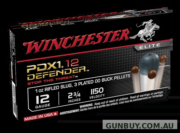 Winchester PDX1 Defender Ammunition 12 Gauge 2-3/4" 1 oz Rifle Slug + 00 Buck (10pk)