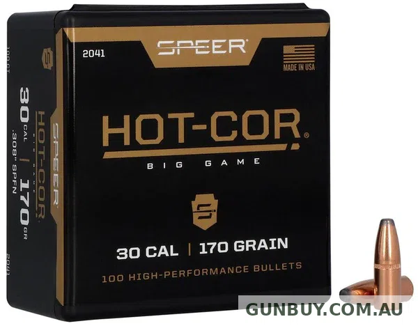 Speer Hot-Cor Bullets 30 Caliber (308 Diameter) 170 Grain Jacketed Soft Point Flat Nose (100pk)
