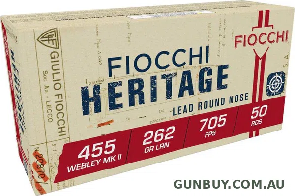 Fiocchi Heritage Ammunition 455 Webley Mk II 262 Grain Lead Round Nose (50pk)