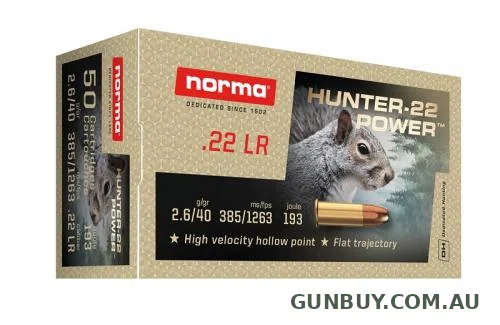 HP Norma Hunter Ammunition 22 Long Rifle (22LR) 40 Grain High Velocity HP (50pk)