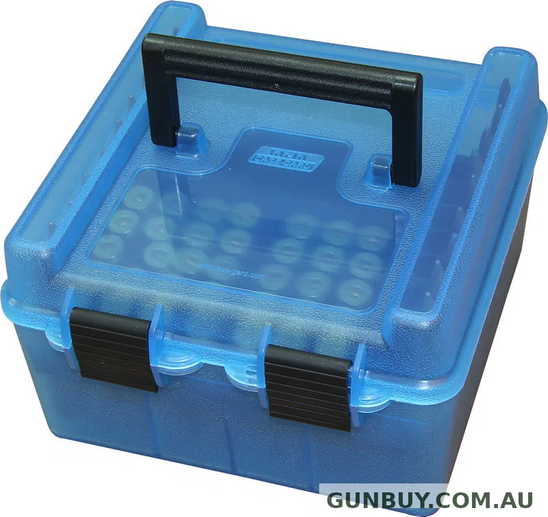 MTM Deluxe Rifle Ammo Boxes with Handle - 100 Round fits WSM WSSM Ultra Magnum - SKU: R-100-MAG-24