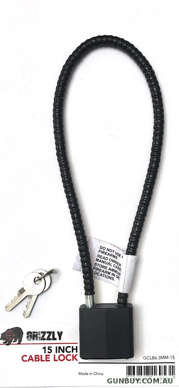 GRIZZLY CABLE LOCK 15 INCH BLACK 6.3MM DIAMETER