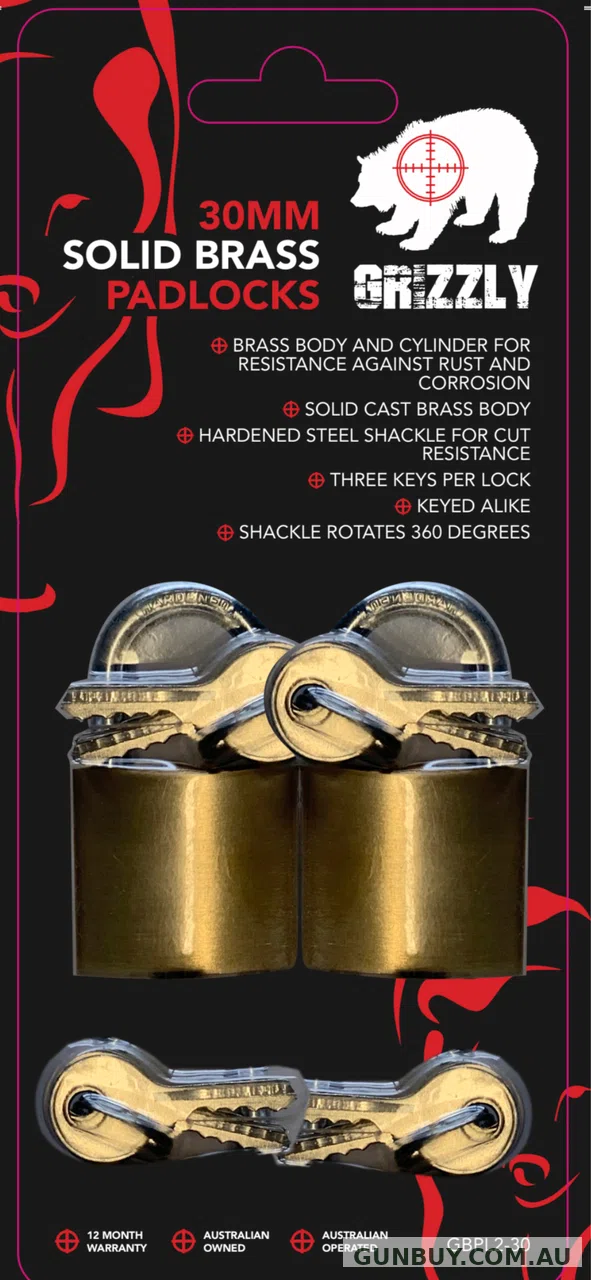 Grizzly BRASS PADLOCK 30MM TWIN PACK