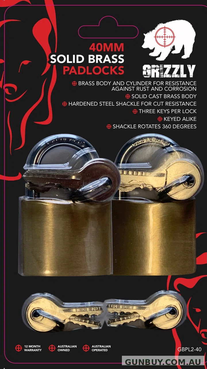 GRIZZLY BRASS PADLOCK 40MM TWIN PACK
