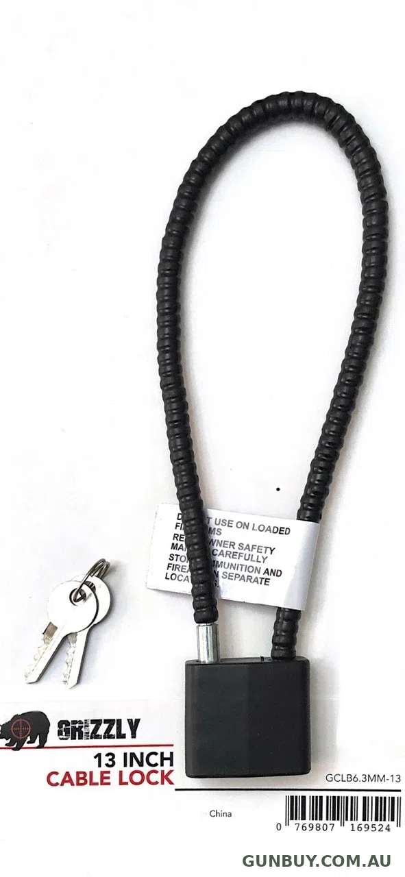 GRIZZLY CABLE LOCK 13 INCH BLACK 6.3MM DIAMETER