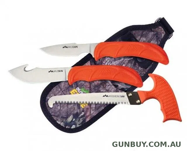 Outdoor Edge WildGuide (3-pack Caping Knife, Gut-hook Skinner, T-handle wood bone saw)