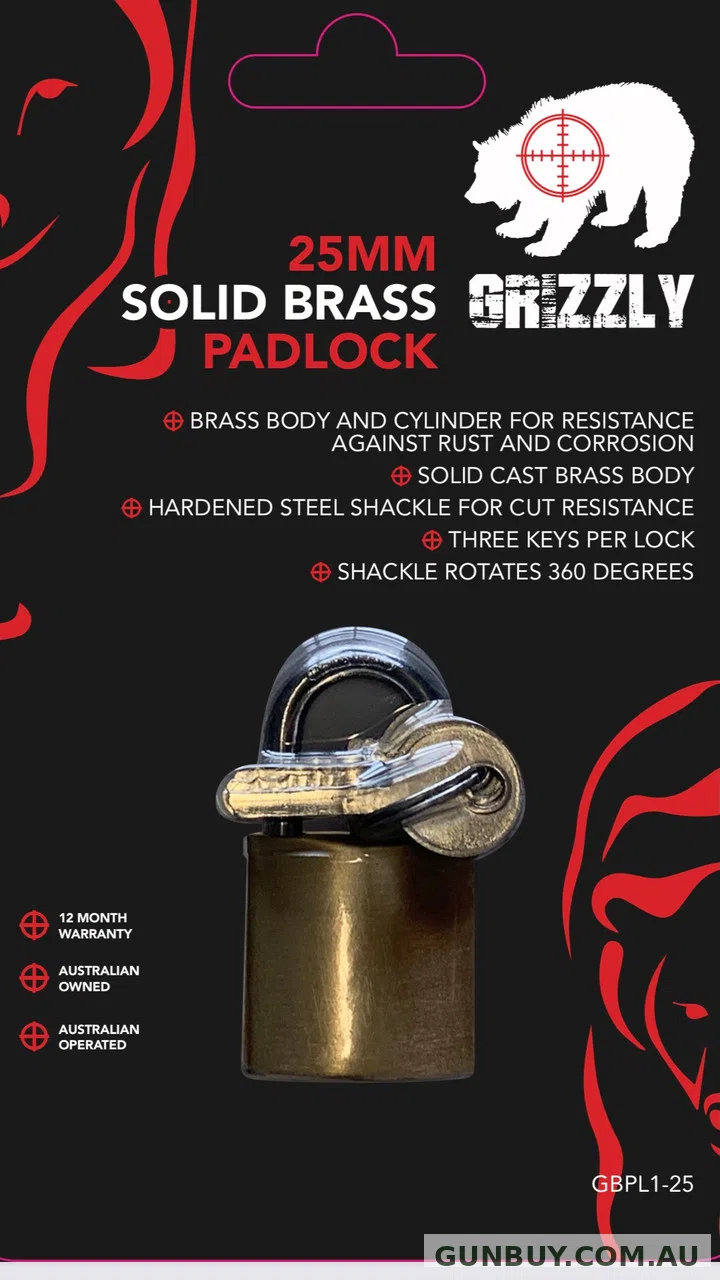 GRIZZLY BRASS PADLOCK 25MM SINGLE PACK