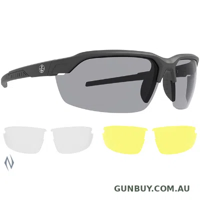 LEUPOLD SUNGLASSES TRACER MATTE BLACK SHADOW GREY INC YELLOW & CLEAR LENSES - SKU: LE179089