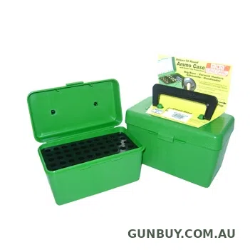 MTM Deluxe Rifle Ammo Boxes w/ Handle - 50 Round fits 300 WSM 300 Remington Ultra Magnum 338 Lap Mag - Green