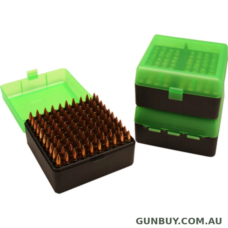 MTM LARGE RIFLE AMMO BOX GREEN/BLK 22-250, 243, 308