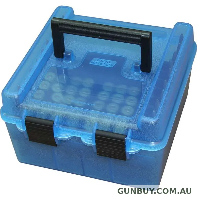 MTM 100 RD BLUE FLIP-TOP 6.5PRC, 7mm WSM, 300SAUM ULTRA AMMO BOX