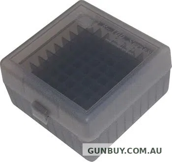 MTM 100 RND HINGED AMMO BOX 243 308 - SMOKE