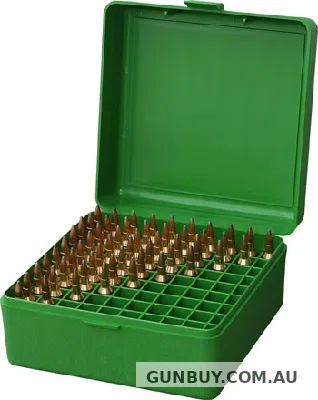 MTM 100 RND HINGED AMMO BOX 243 308 - SOLID GREEN