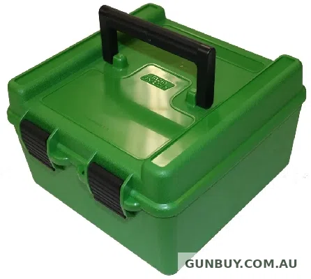 MTM Deluxe Ammo Boxes with Handle Double Latch - 100 Round -22-250 REM - 458 Winchester - SOLID GREEN
