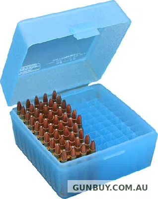 MTM Rifle Ammo Box - 100 Round Flip-Top 223 Rem 204 Ruger 6x47 - Blue