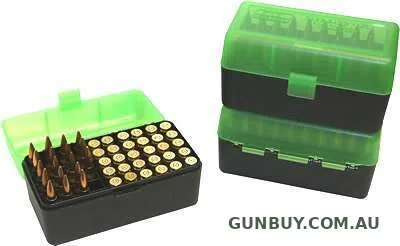 MTM 50 RD HINGED AMMO BOX 243 308 - CLEAR GREEN / BLACK