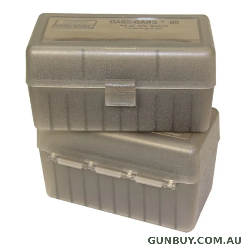 MTM 50 RND HINGED AMMO BOX 243 308 - SMOKE