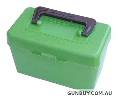MTM Deluxe Rifle Ammo Boxes with Handle - 50 Round fits 300 RUM 300 Win Mag - Green