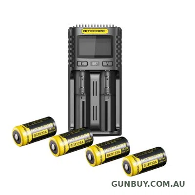 NITECORE UM2 AND CR123A (NL166) COMBO 1 X CHARGER, 4X CR123A THERMAL KIT, THUNDER - Shooter's Delight