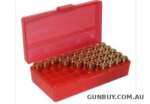 MTM 9MM 50 RD HINGED TOP AMMO BOX (RED)