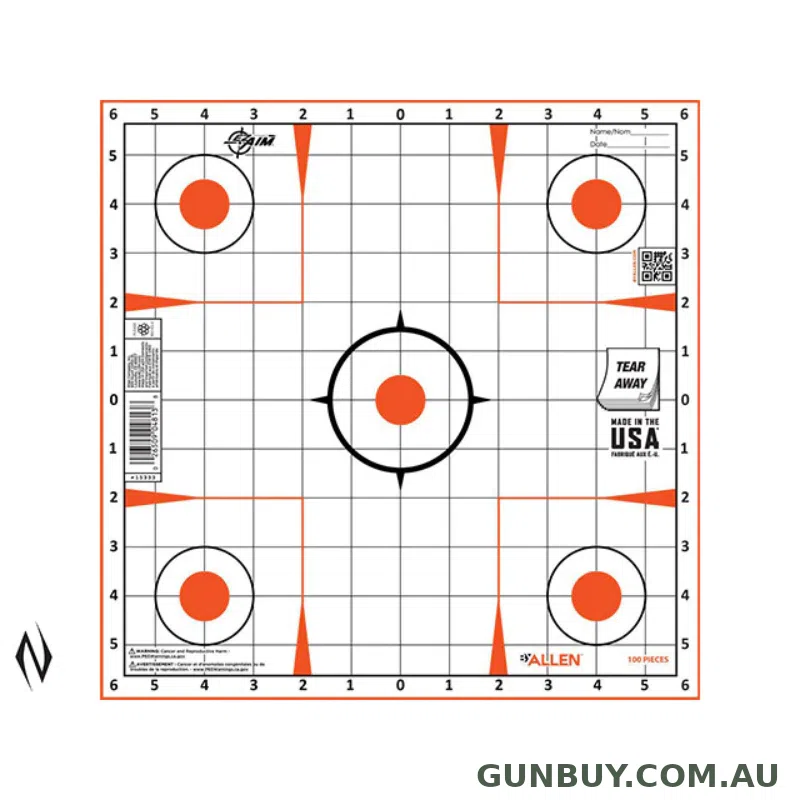 Allen EZ Aim Paper 12"x12" Sight in Grid Target Peel away 100pk
