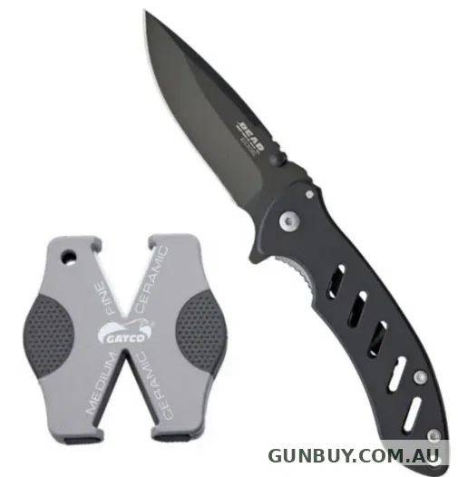 Bear Edge 703 Combo Set folding Knife with Sharpener Black
